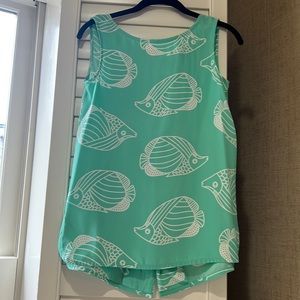 Sail to Sable STS sleeveless silk top turquoise - fish & gold buttons size xxs